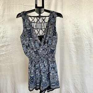 Want and Need Women’s | Blue Geometric Print Romper | Size L